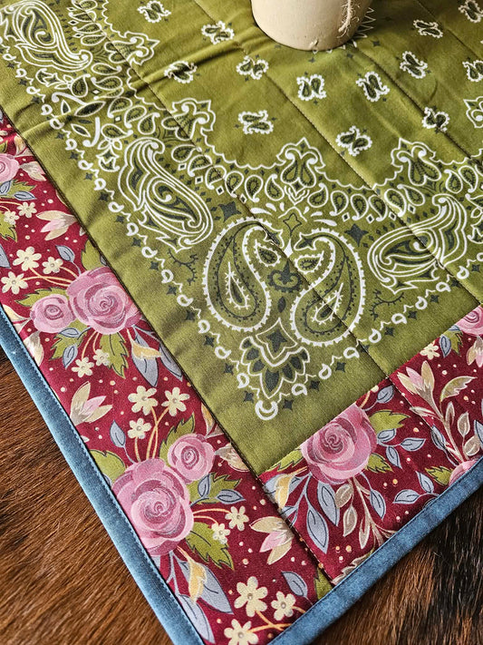 Green bandana table quilt.