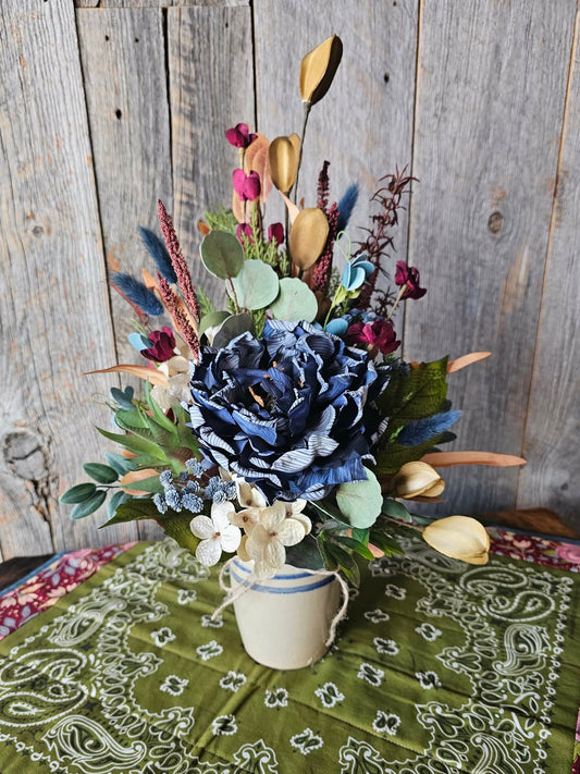Belinda Blue Striped Crock Arrangement