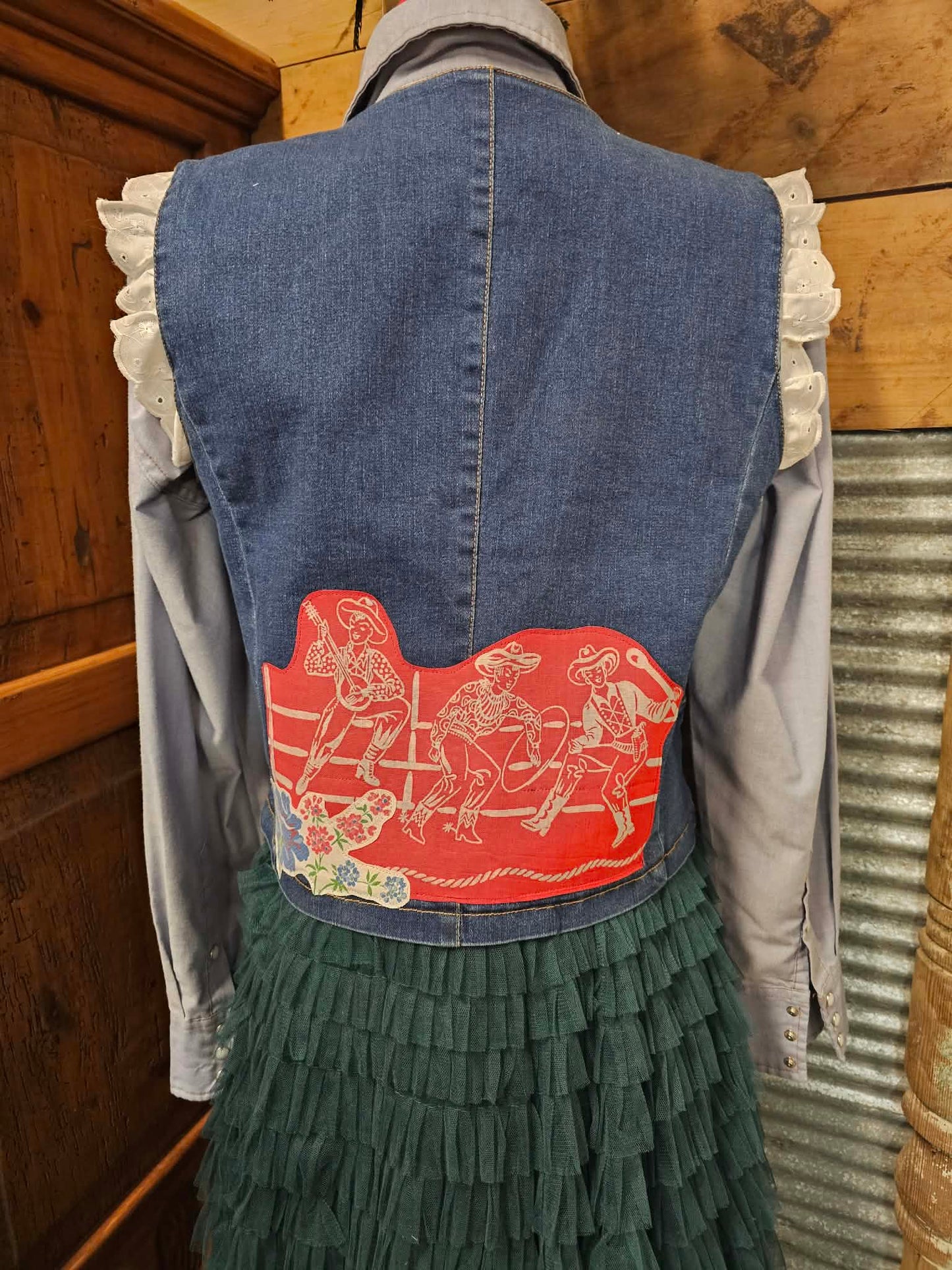 Denim Vest with Vintage Applique