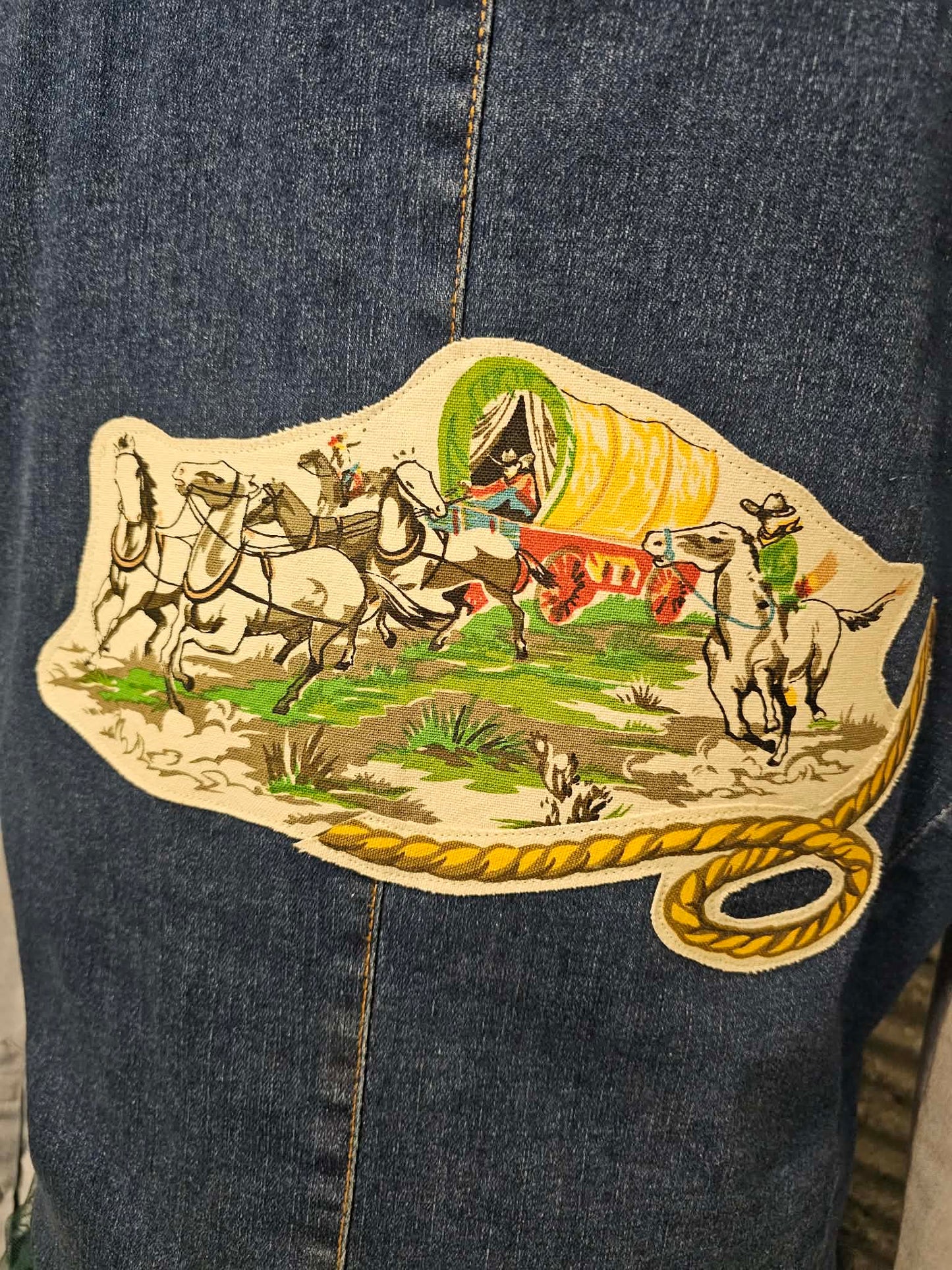 Denim Vest with Vintage Applique