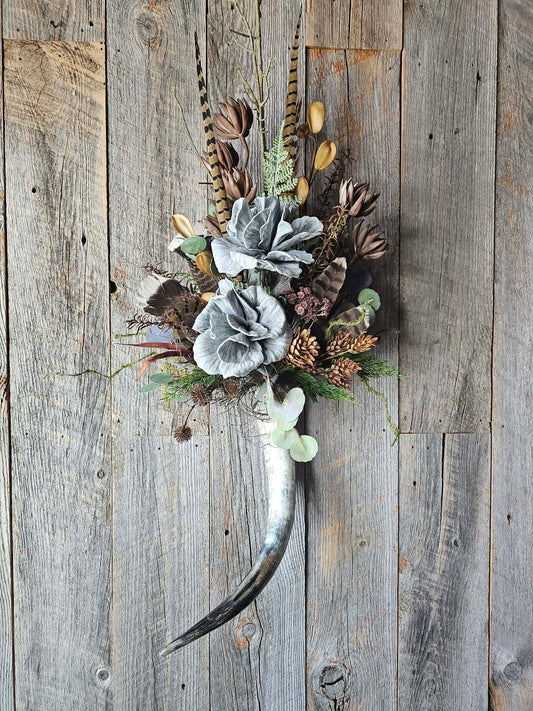 Longhorn floral arrangement decor art. 