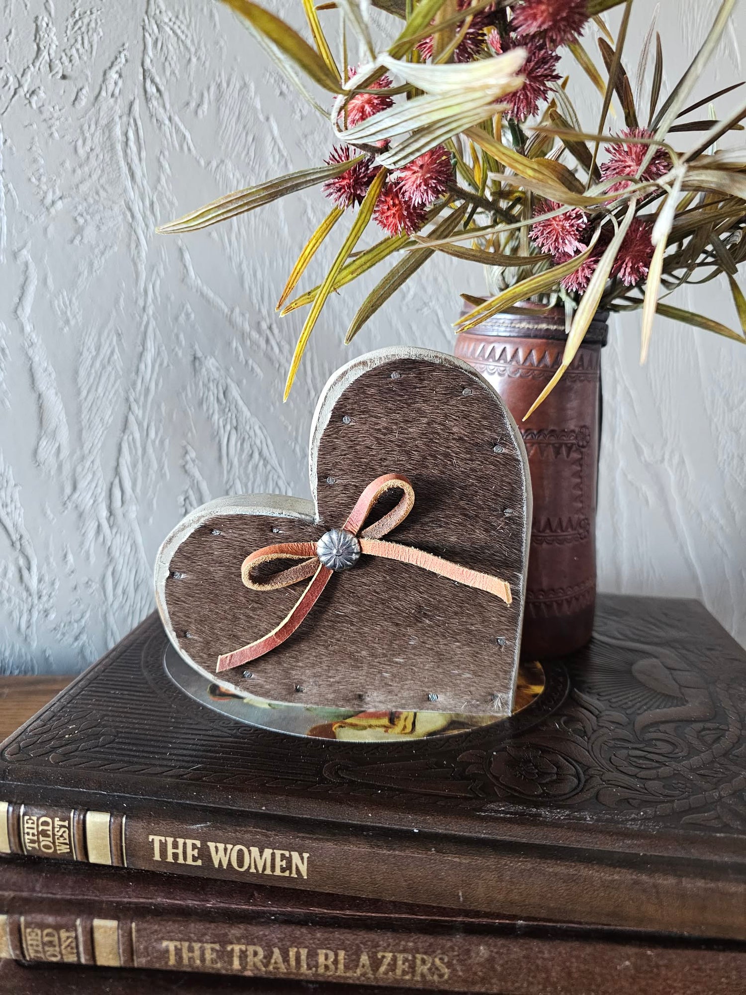 wooden cowhide heart decoration.