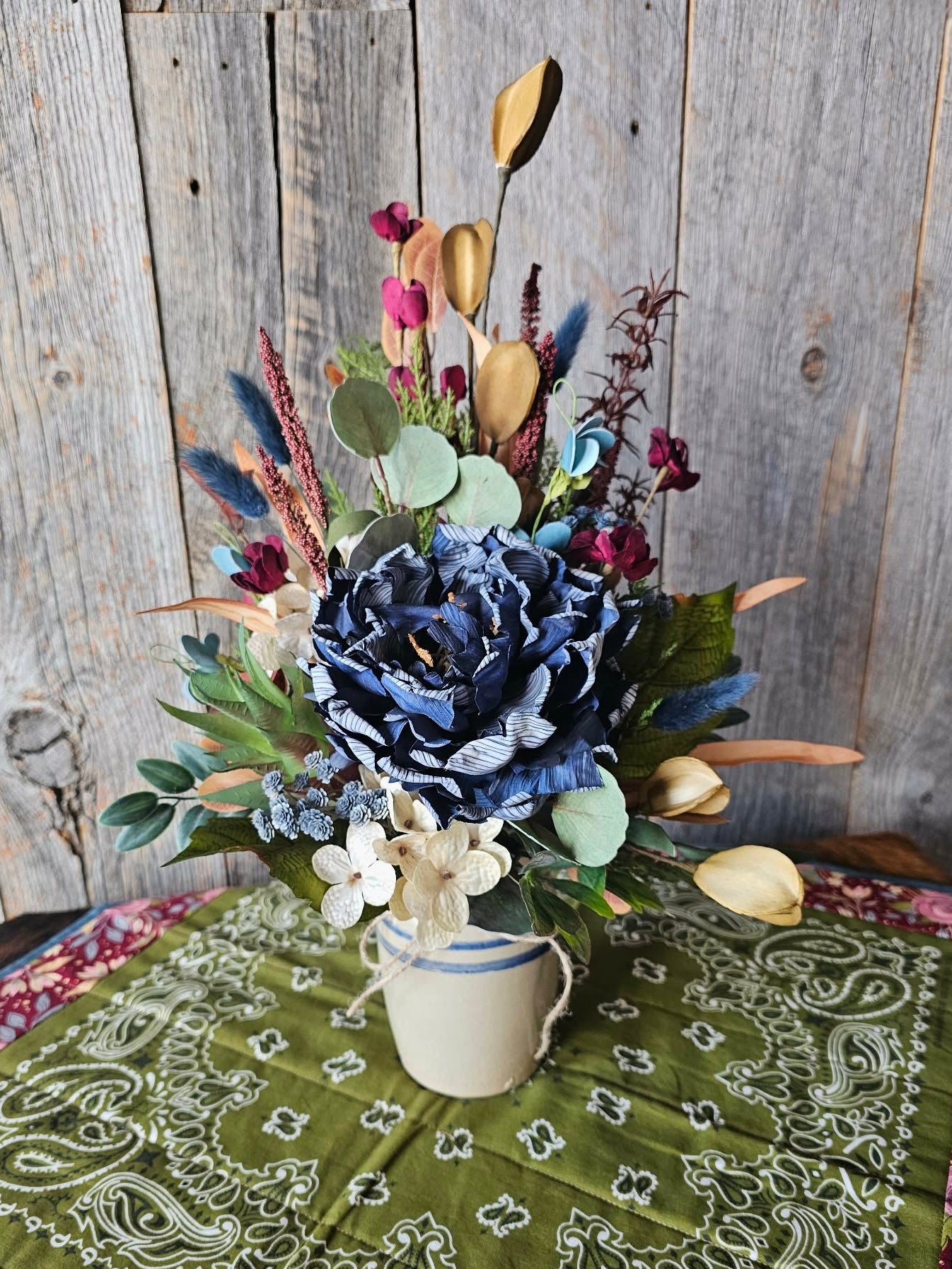 Belinda Blue Striped Crock Arrangement