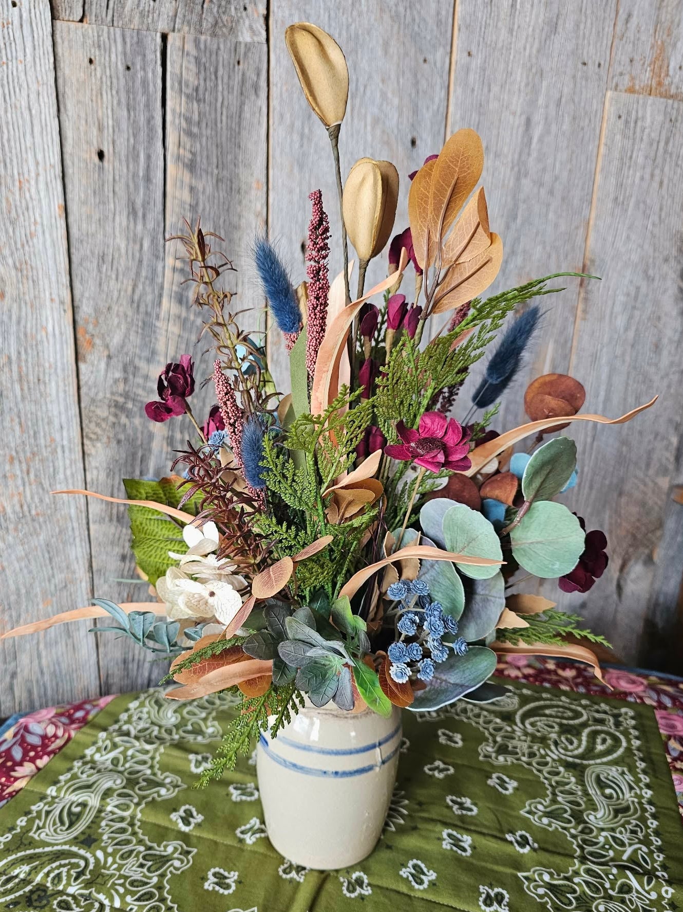 Belinda Blue Striped Crock Arrangement